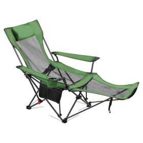 VEVOR Reclining Camping Chair, 4 Adjustable Positions, Portable Folding Lounger for Adults, Mesh Beach Chair with Headrest & Foot Rest (Product Features: Mesh Type, Color: Green)